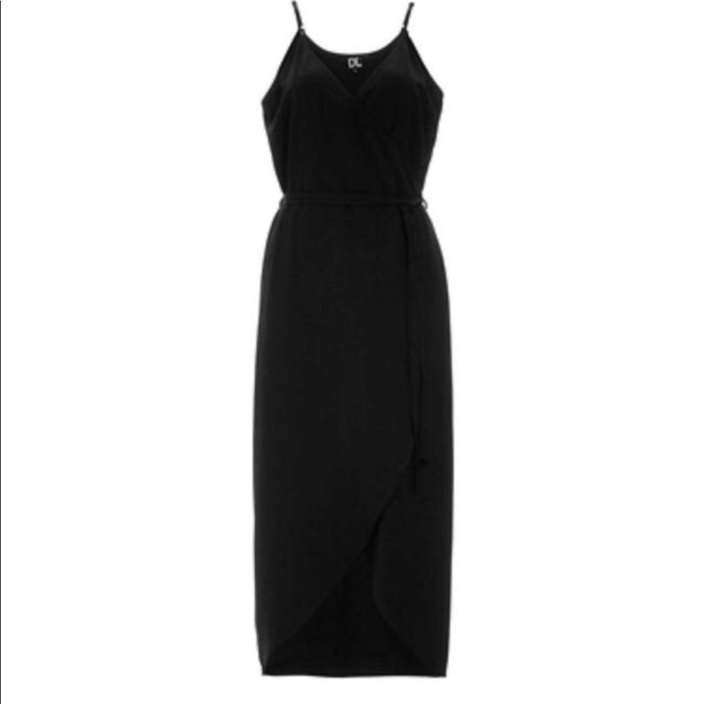 OLIVIA GREY | Black Wrap Dress | Dita Tulip Hem Wrap Midi Dress | S